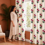 Red Rose Printed Eyelet Duck Curtain