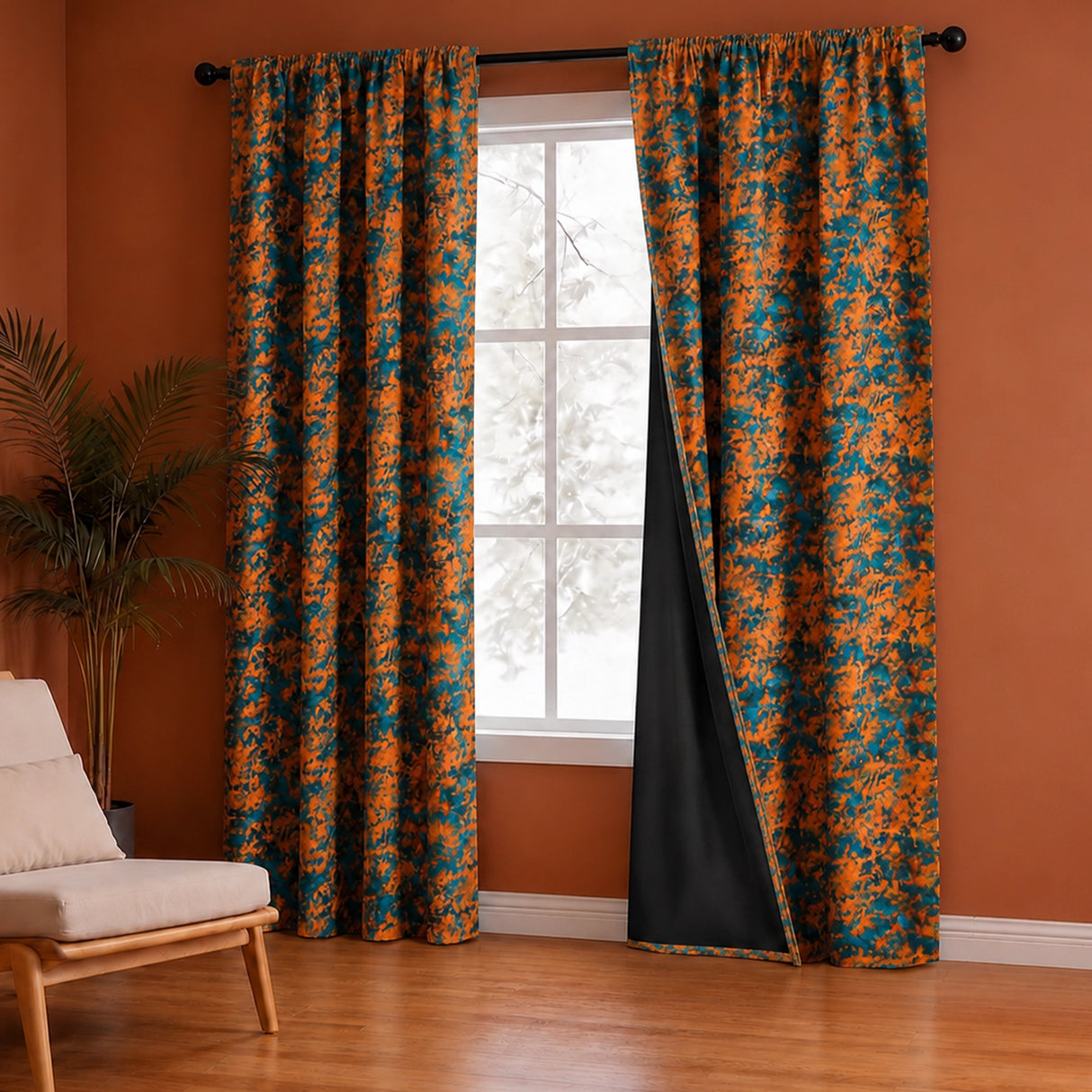 Imprimer Abstract - Rod Pocket DP Blackout Curtain (Turquoise & Mustard)