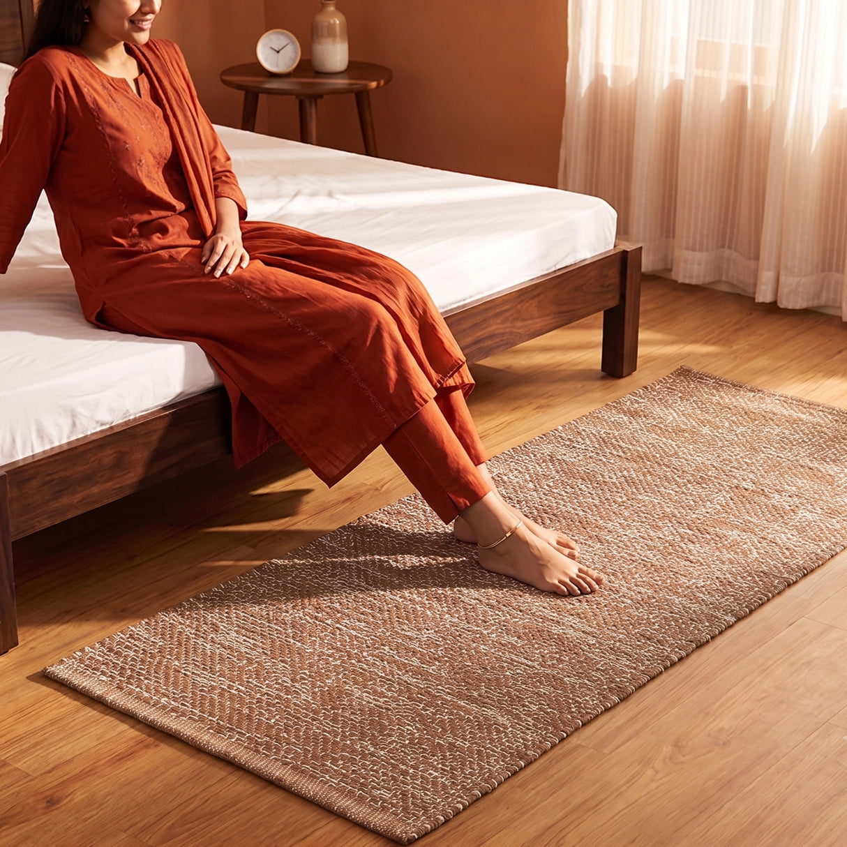 Tessitura Chromatic - Herringbone Cotton Rug (Tan & White)