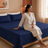 Breton Nap - Satin Stripes Bedsheet (Dark Blue)