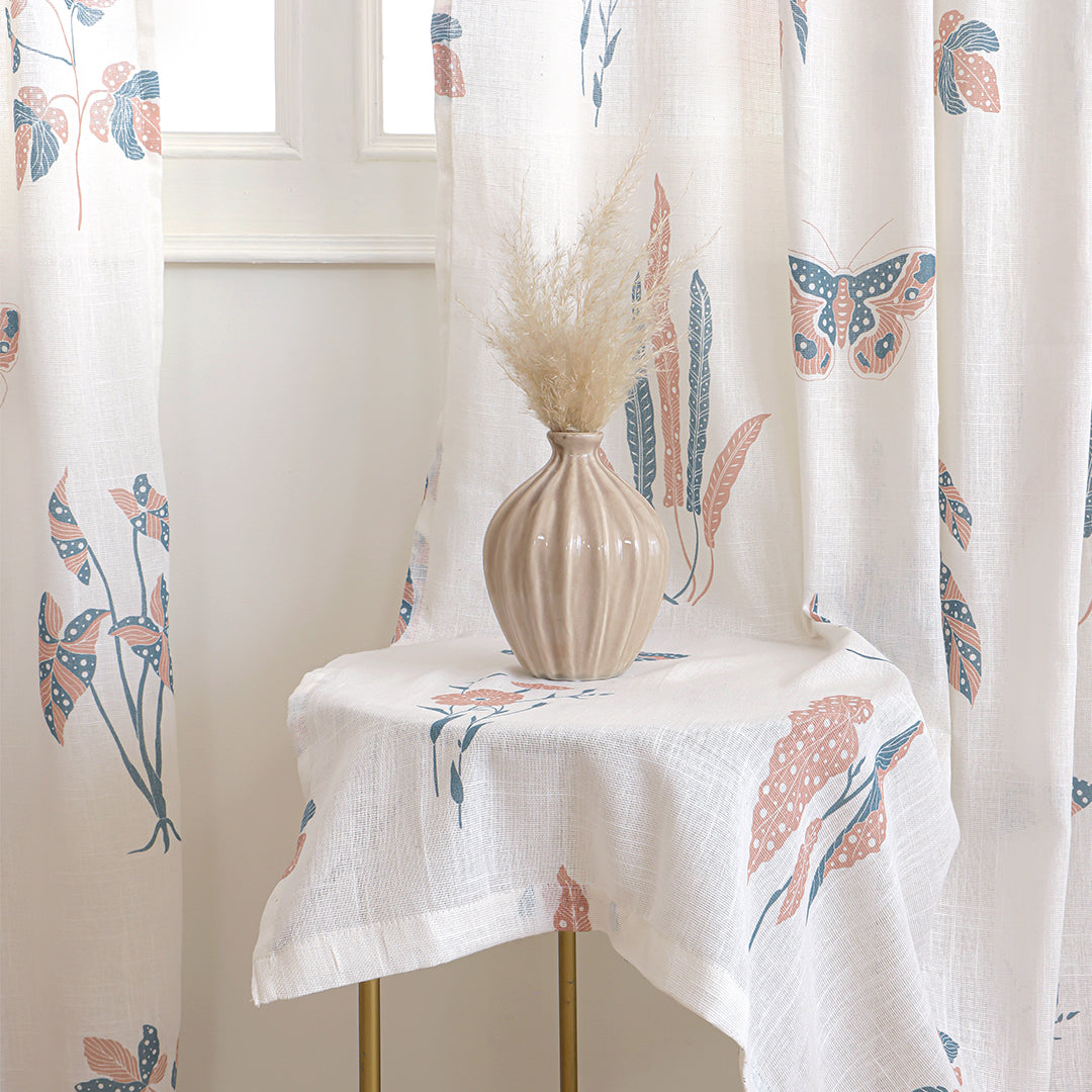 White Lunaria Garden Rod Pocket Printed Sheer Curtain