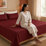 Breton Nap - Satin Stripes Bedsheet (Maroon)