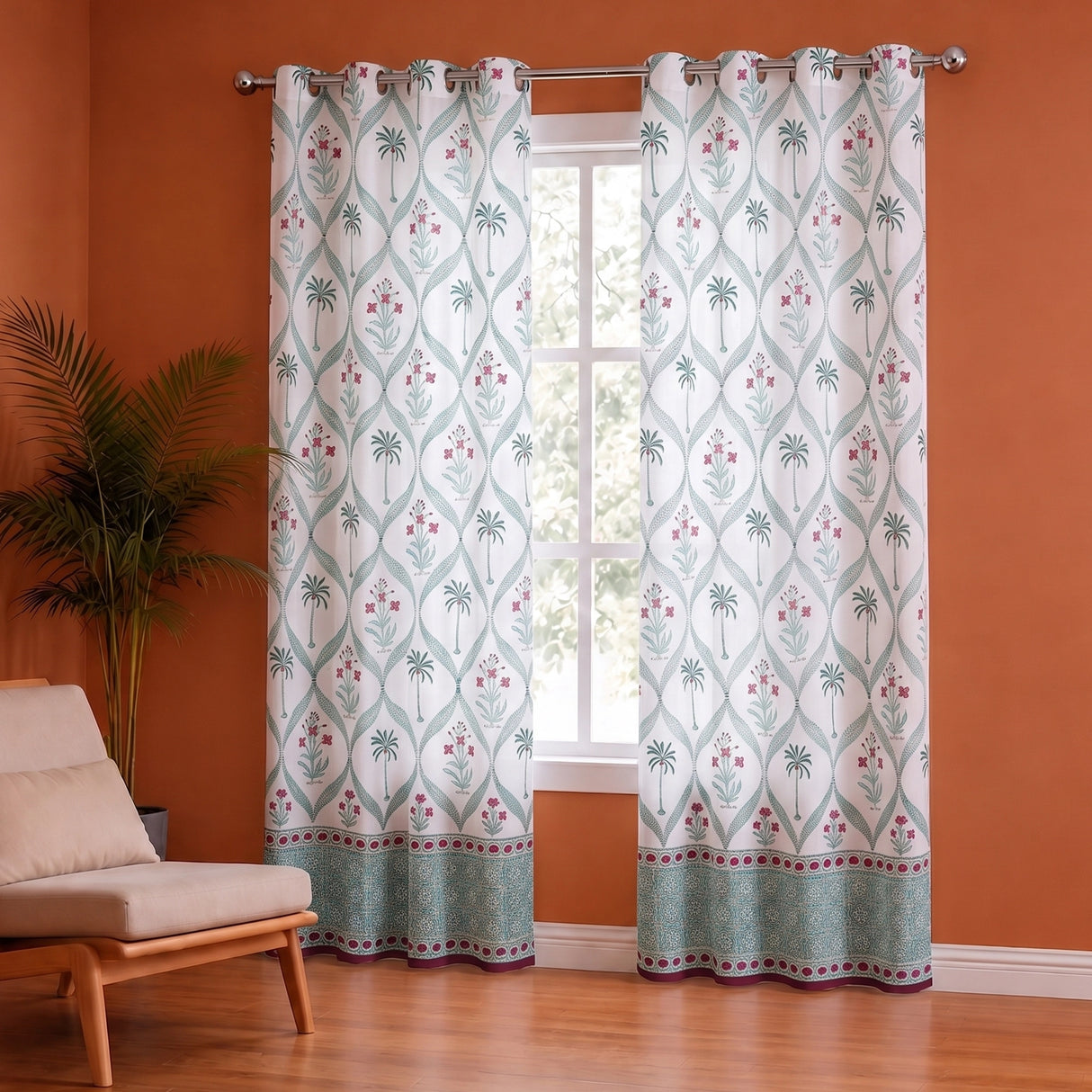Island Trellis Eyelet Handblock Printed duck Curtain