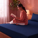 Breton Drift - Satin Stripes Fitted Bedsheet (Dark Blue)