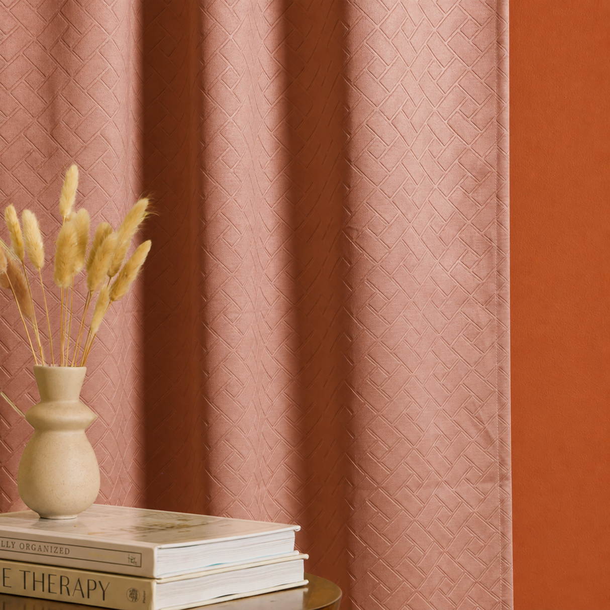 Peach Embossed Blackout Curtain (Brick Lace - Rod Pocket)