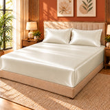 Premium Poly Satin Fitted Bedsheet – Soft, Smooth & Snug Fit,Vanilla