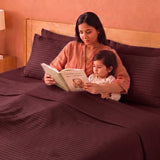 Breton Doze - Satin Stripe Reversible Dohar Blanket (Maroon)