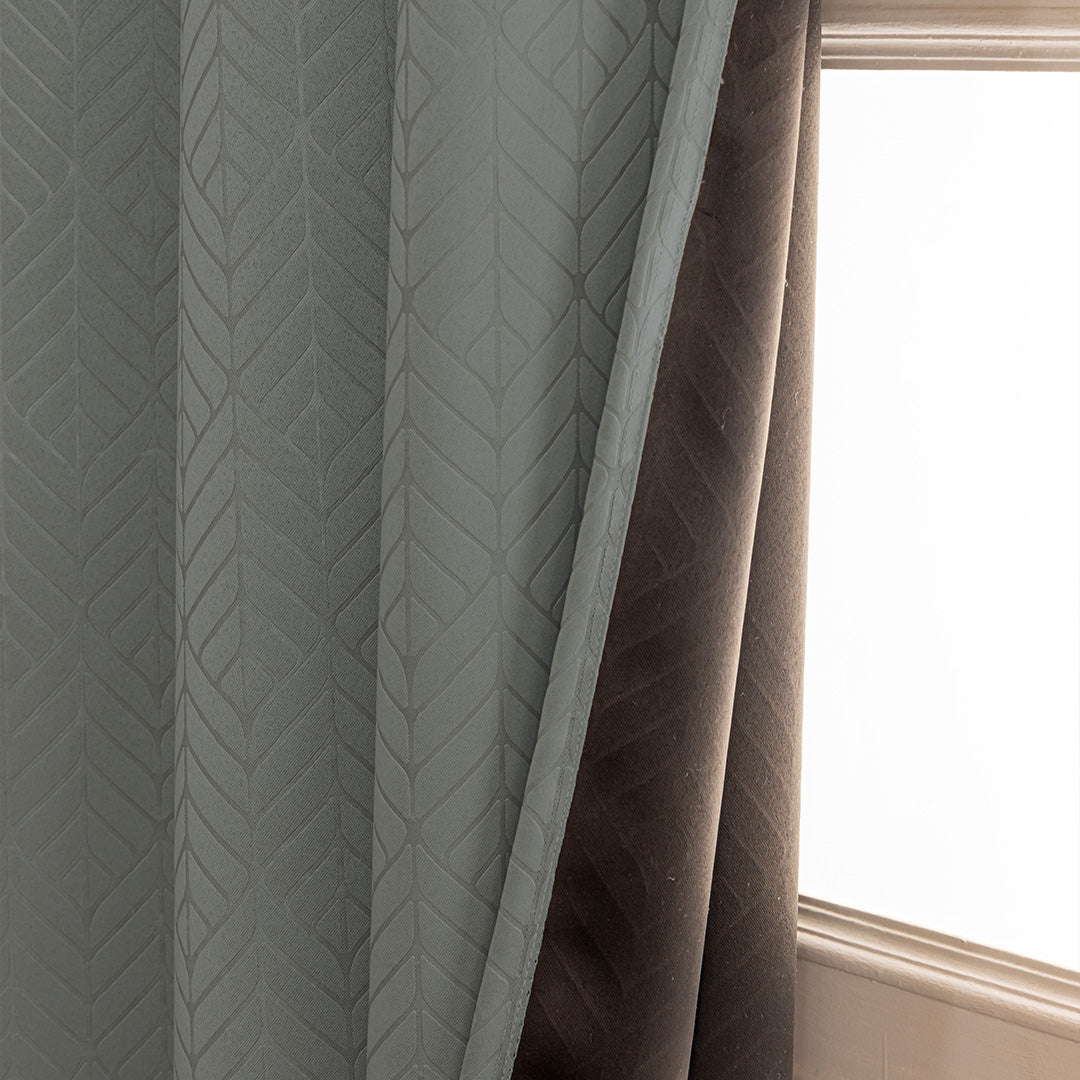 Fort Essential Embossed - Eyelet Black Backing Blackout Curtain (Grey)