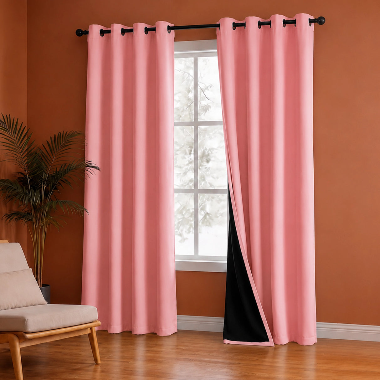 Fort Essential - Black Backing Solid Blackout Curtain (Peach)