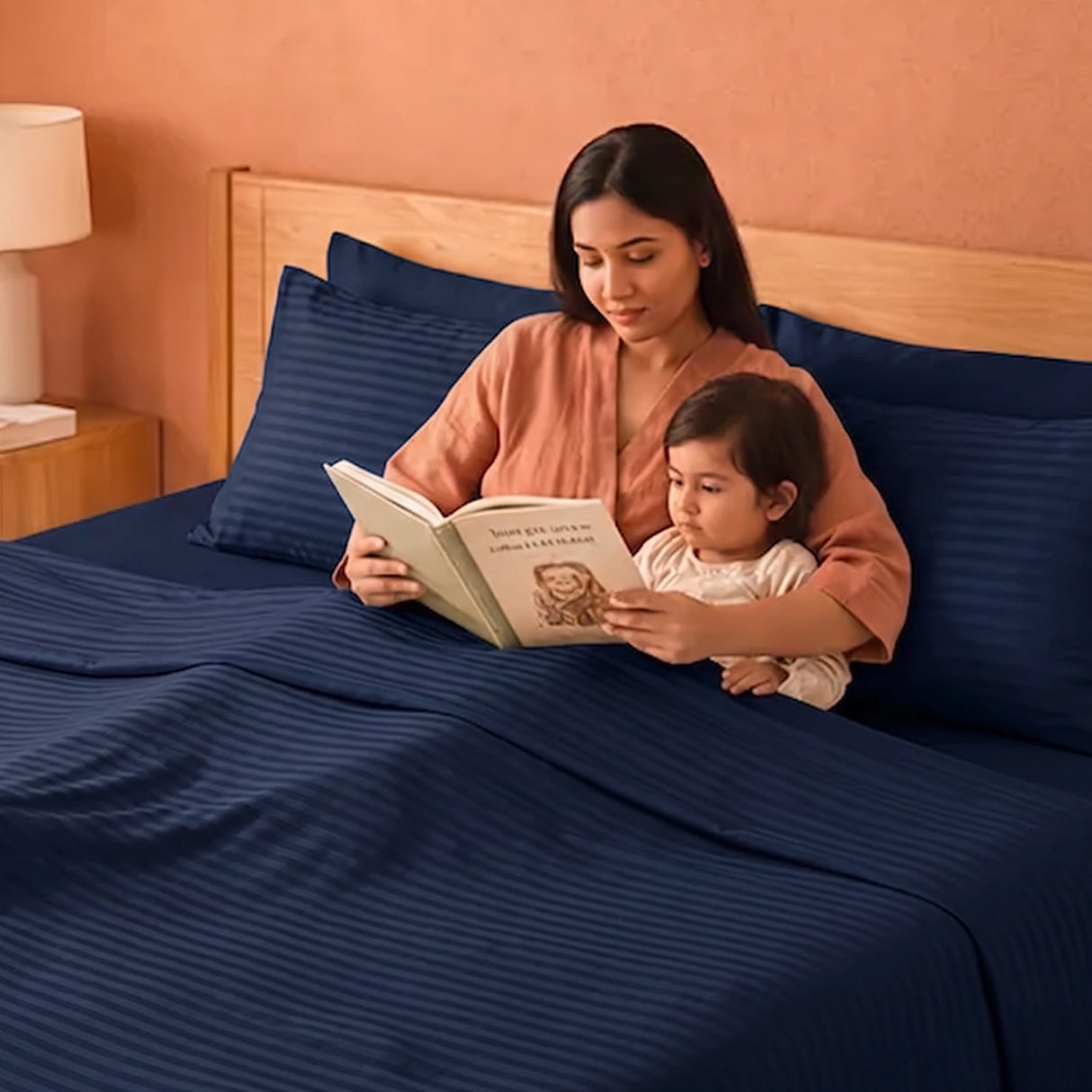 Breton Doze - Satin Stripe Reversible Dohar Blanket (Dark Blue)