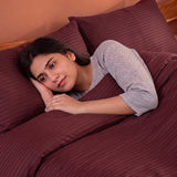 Breton Mellow - Satin Striped Duvet Cover (Maroon)