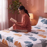 Imprimer Ginkyo - Floral Printed Fitted Bedsheet (Mustard & Grey)