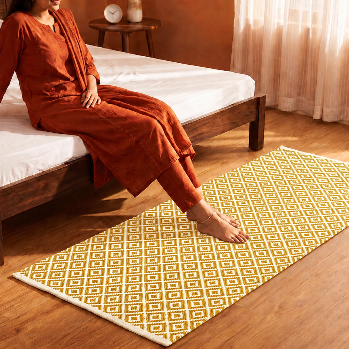 Tessitura Confetti - Diamond Cotton Rug (Mustard & White)
