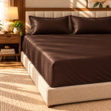 Premium Poly Satin Fitted Bedsheet – Soft, Smooth & Snug Fit, Chocolate Brown