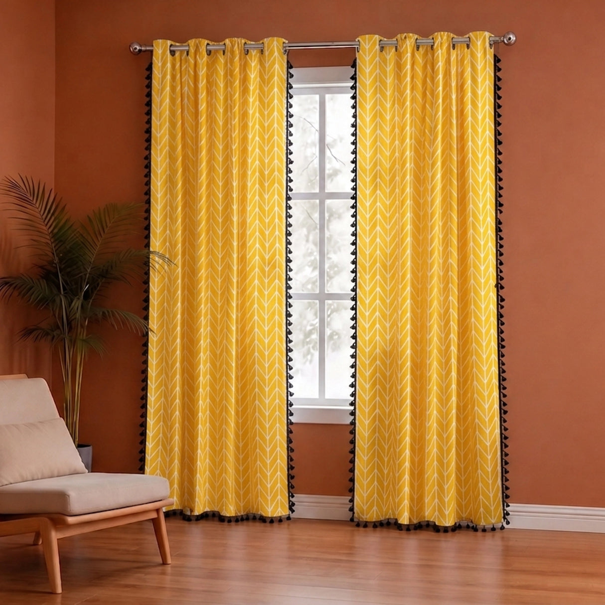 Imprimer Handpicked Aztec - Printed Semi Blackout Eyelet Curtain (Yellow)