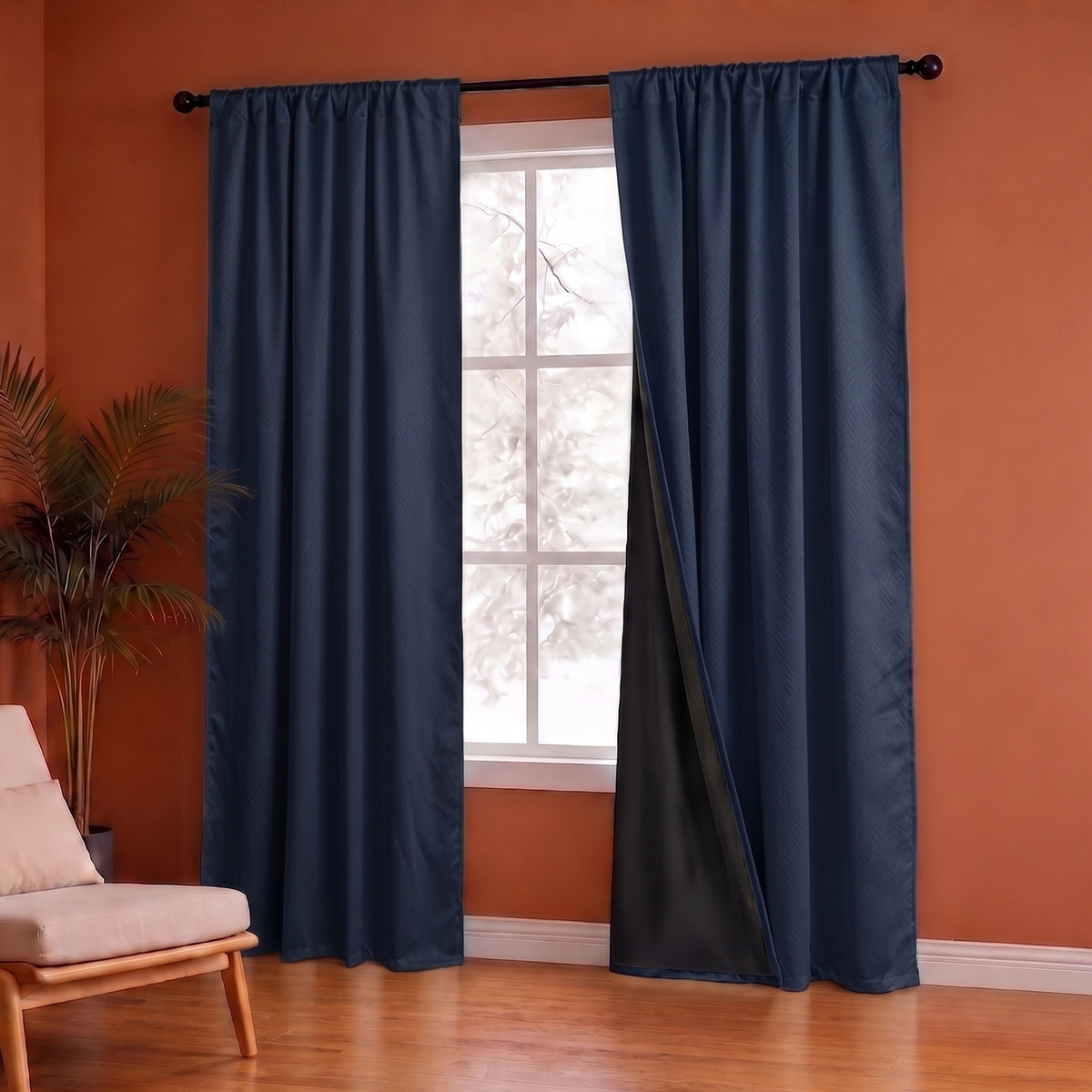 Fort Essential Embossed - Rod Pocket Black Backing Blackout Curtain (Navy Blue)