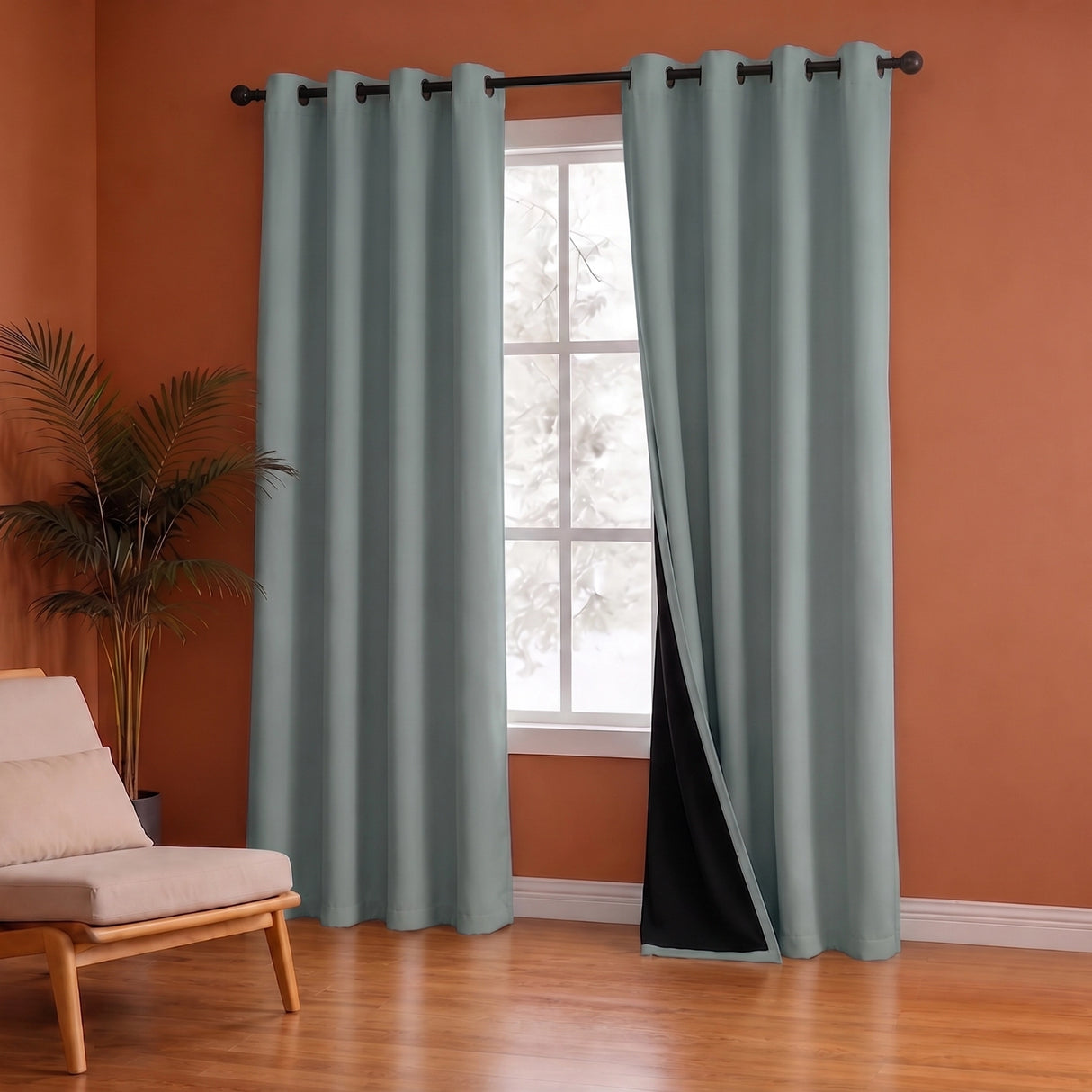 Fort Essential Abstract - Eyelet Black Backing Blackout Curtain (Grey)
