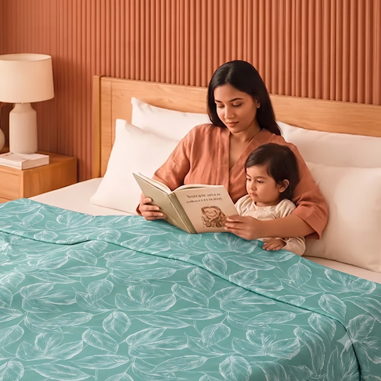 Imprimer Lilac - Leaf Printed Dohar Blanket (Aqua Blue)