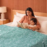 Imprimer Lilac - Leaf Printed Dohar Blanket (Aqua Blue)