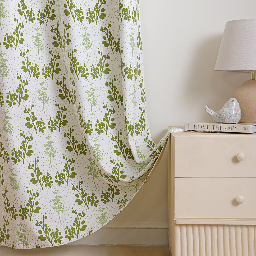 White Floral Botanic Hush Eyelet Printed duck Curtain