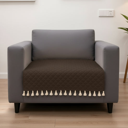 Quilted Velvet Sofa Cover with Tassels (Brown)Quilted Velvet Sofa Cover with Tassels (Brown)