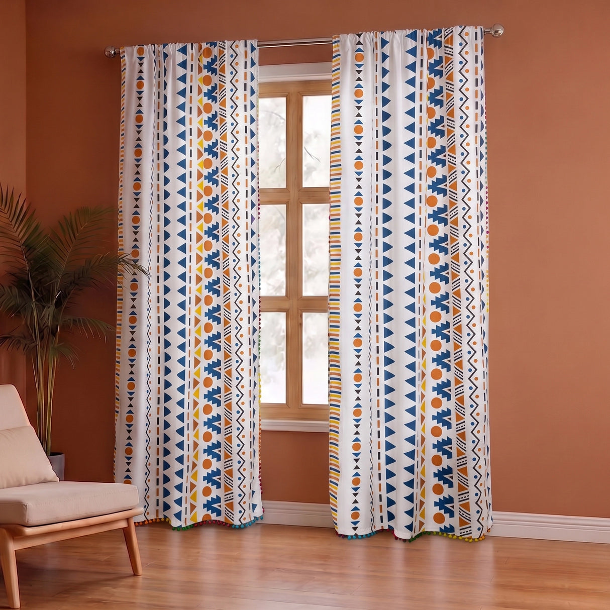 Imprimer Handpicked Santo - Rod Pocket Printed Semi Blackout Curtain (Multicolor)