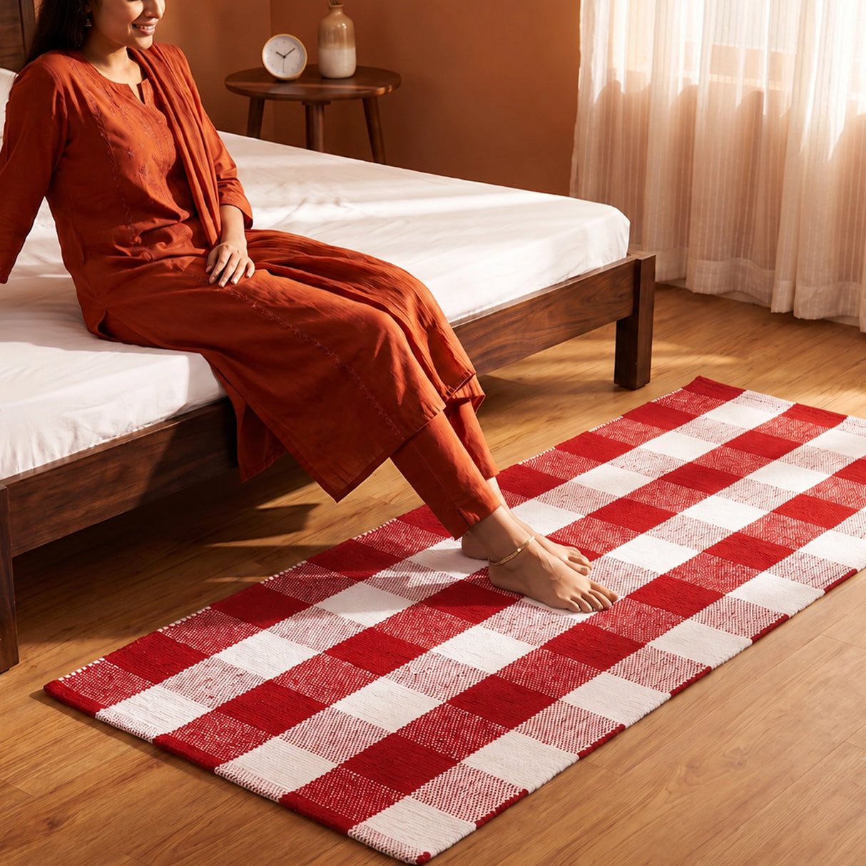 Breton Shadowplay - Plaid Rug (Red & White)