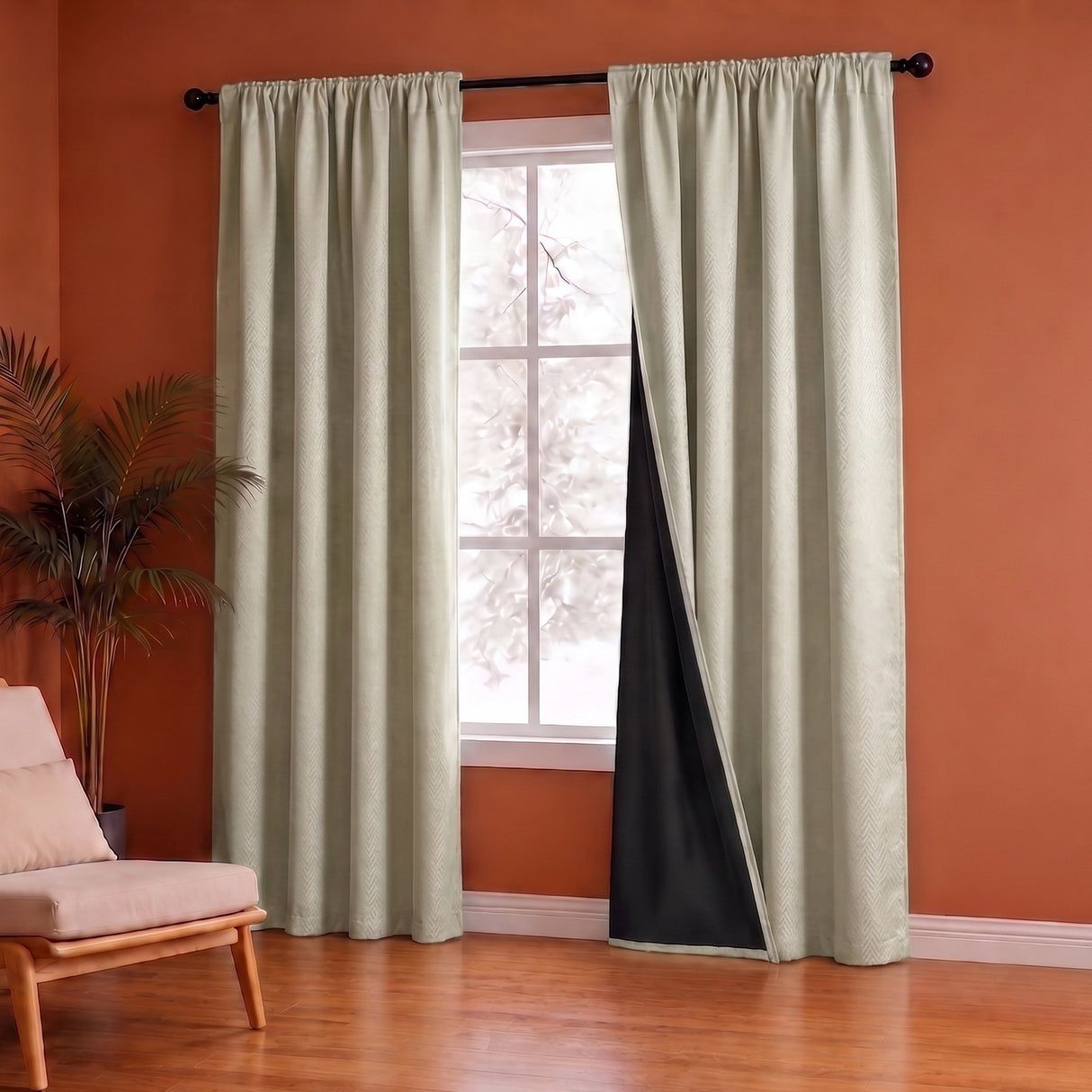 Fort Essential Embossed - Rod Pocket Black Backing Blackout Curtain (Off White)