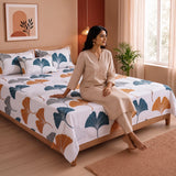 Imprimer Ginkyo - Floral Printed Bedsheet (Mustard & Grey)