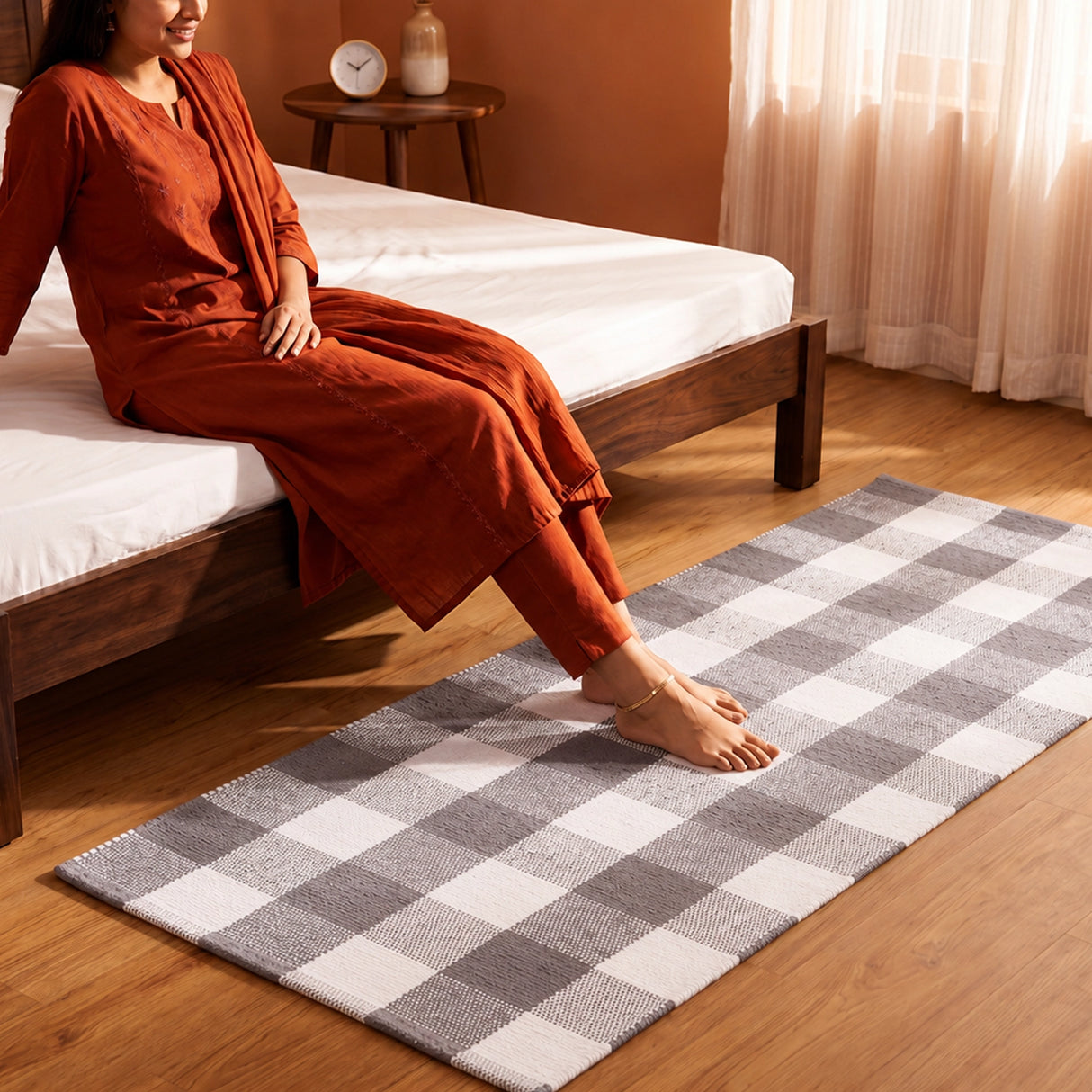 Breton Shadowplay - Plaid Rug (Grey & White)