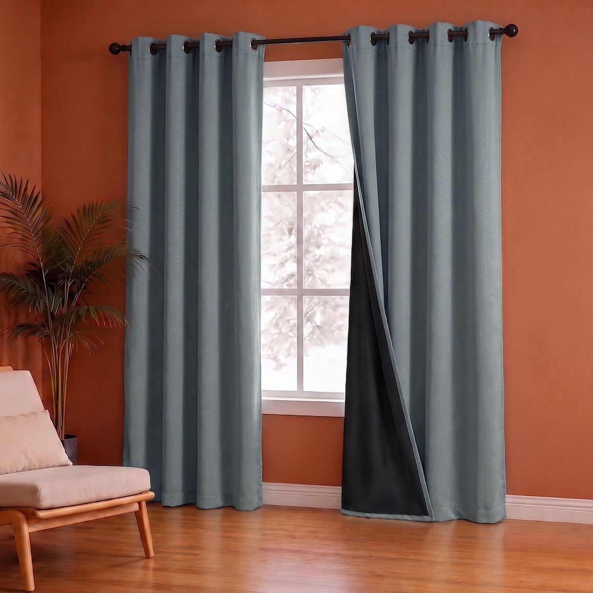 Fort Essential Embossed - Eyelet Black Backing Blackout Curtain (Grey)