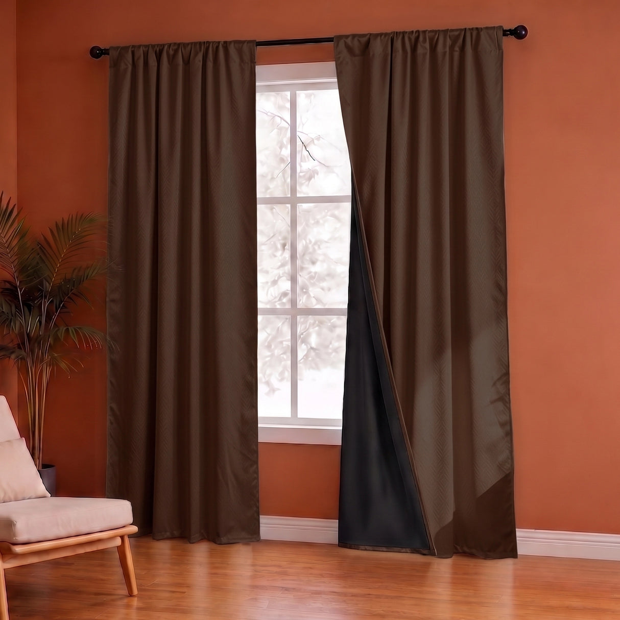 Fort Essential Embossed - Rod Pocket Black Backing Blackout Curtain (Brown)