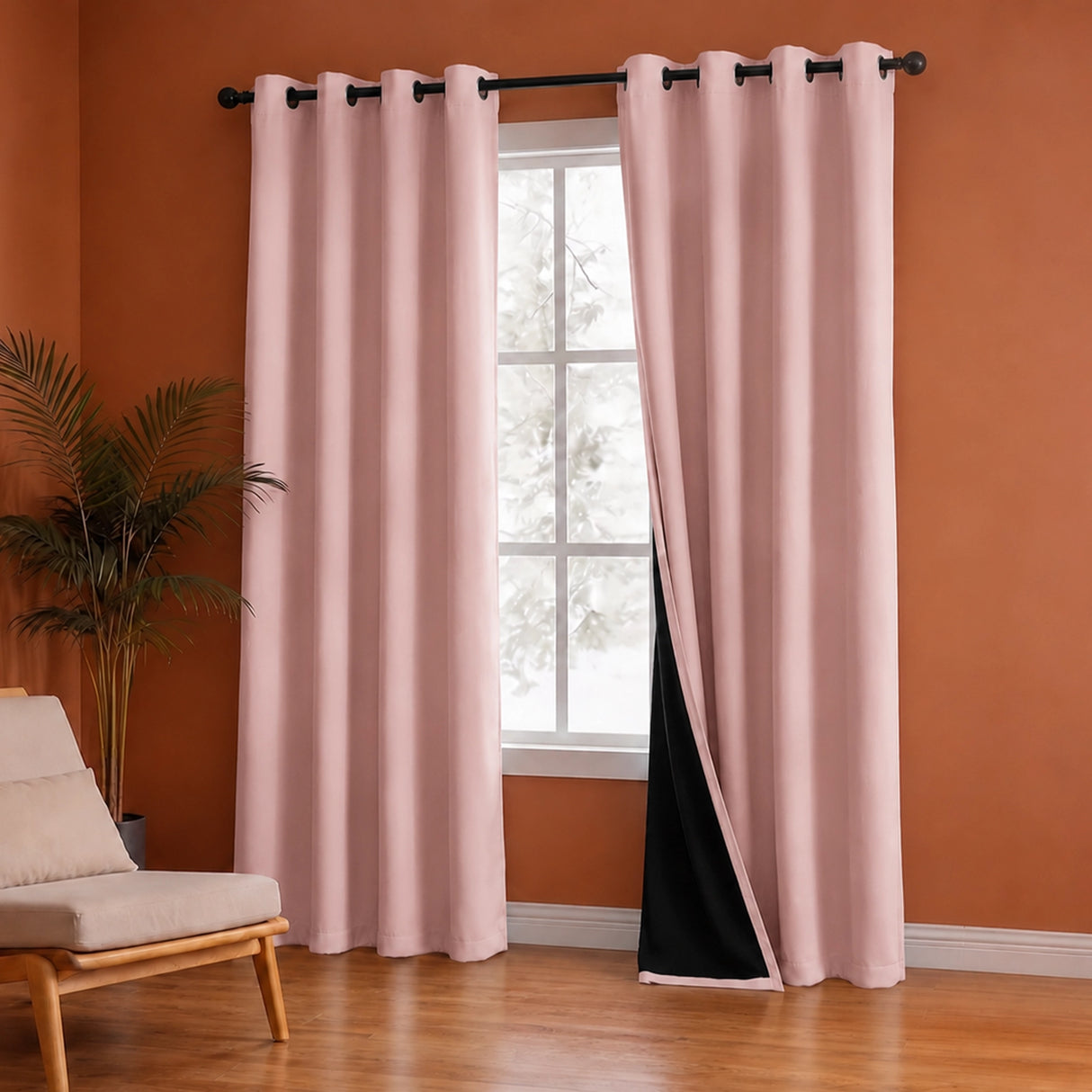 Fort Essential - Black Backing Solid Blackout Curtain (Pink)