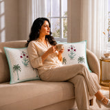 Ombre Tulip - Hand Block Print Quilted Cushion Cover (Green)