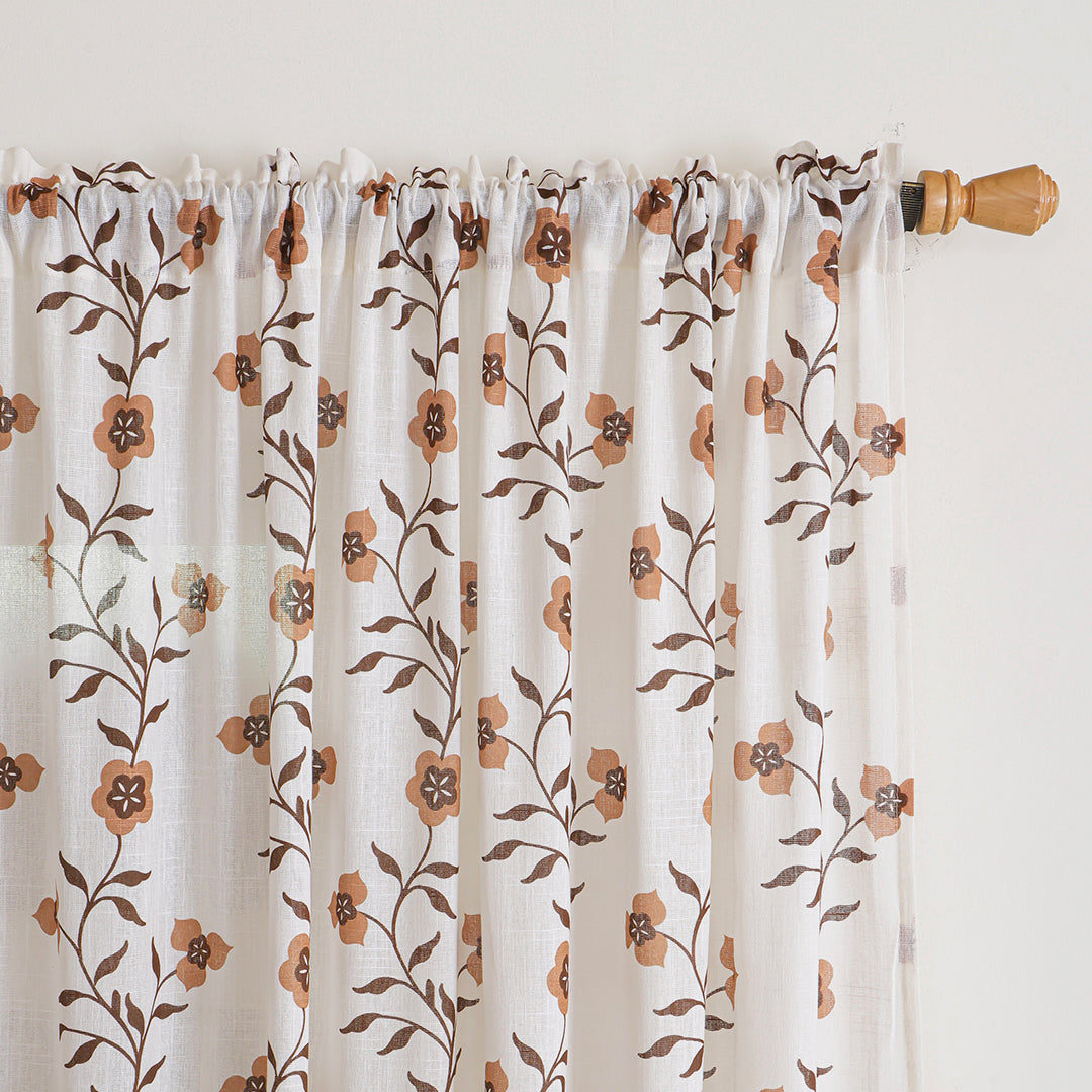 White Floral Velora Wines Rod Pocket Duck Curtain