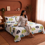 Imprimer Ginkyo - Floral Printed Bedsheet (Blue & Green)