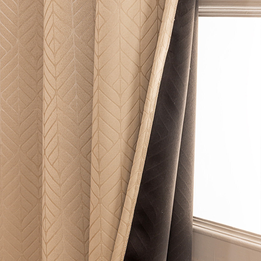 Fort Essential Embossed - Eyelet Black Backing Blackout Curtain (Beige)
