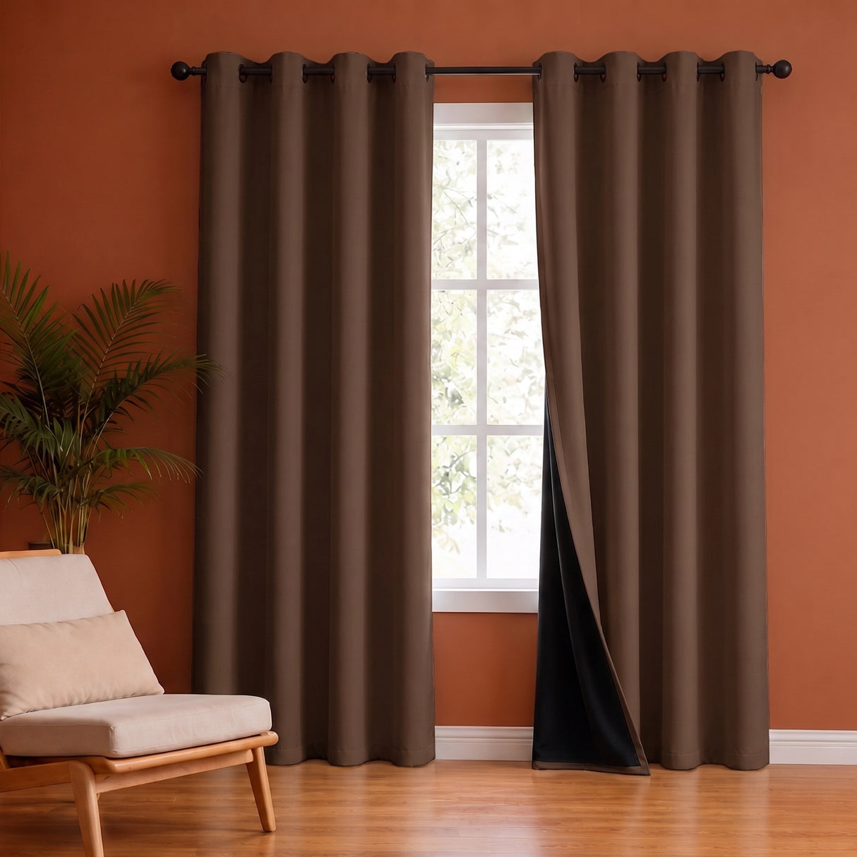 Fort Essential Abstract - Eyelet Black Backing Blackout Curtain (Brown)