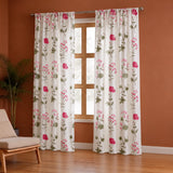 Pink Floral Printed Rod Pocket Duck Curtain