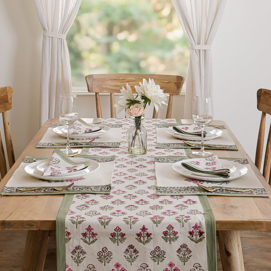 Wild Peony Table Runner with 6 Napkins & 6 Placemats