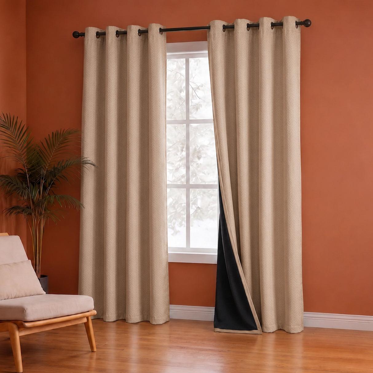 Fort Essential Embossed - Eyelet Black Backing Blackout Curtain (Beige)