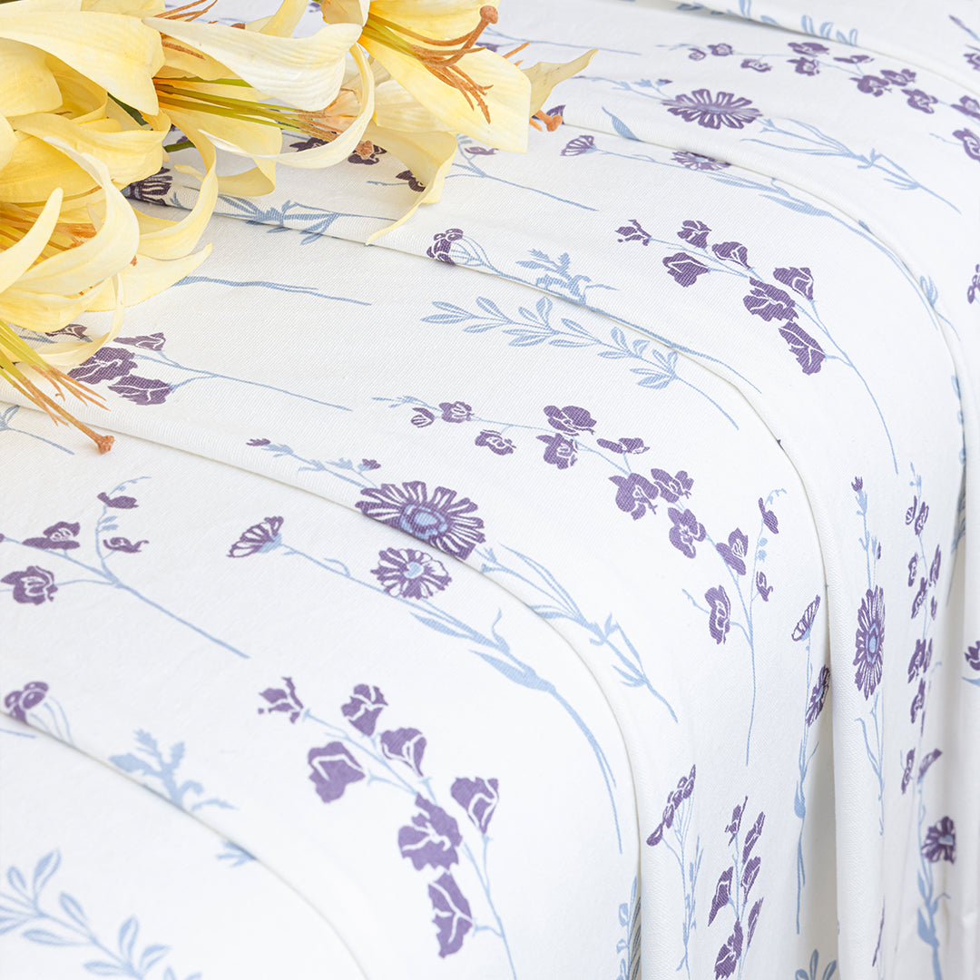 Blue & Purple Floral Flaux Rod Pocket Duck Curtain