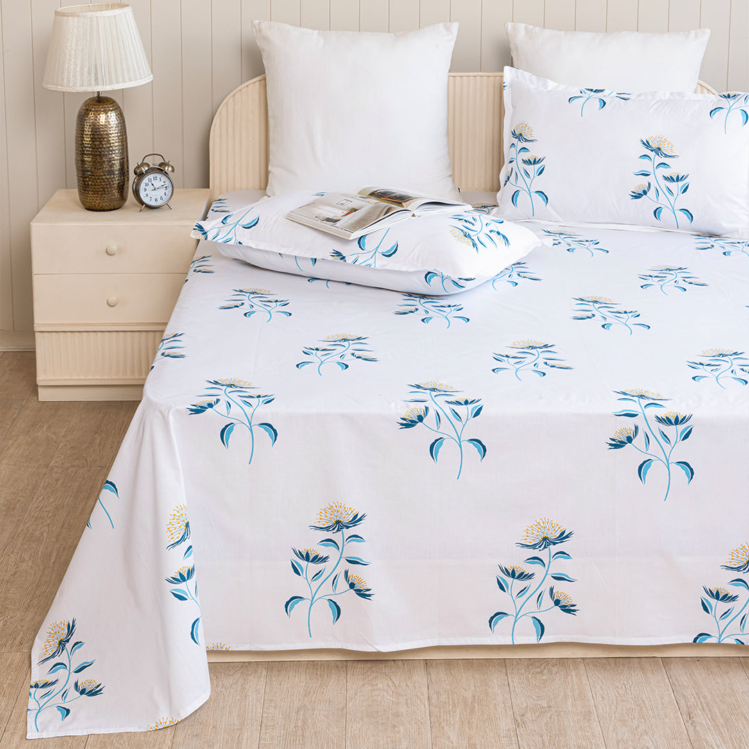 Wild Grace Flower - Floral Bedsheet (Turquoise & Blue)