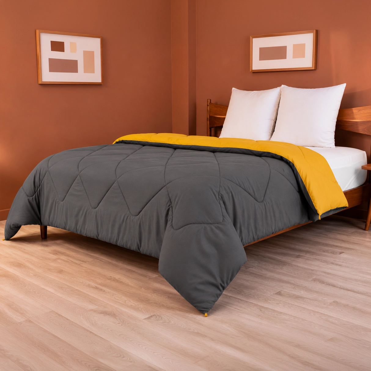 Fort - Box Stitch Duvet Comforter (Mango Yellow & Dark Grey)
