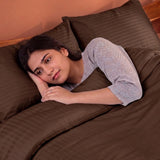 Breton Mellow - Satin Striped Duvet Cover (Brown)