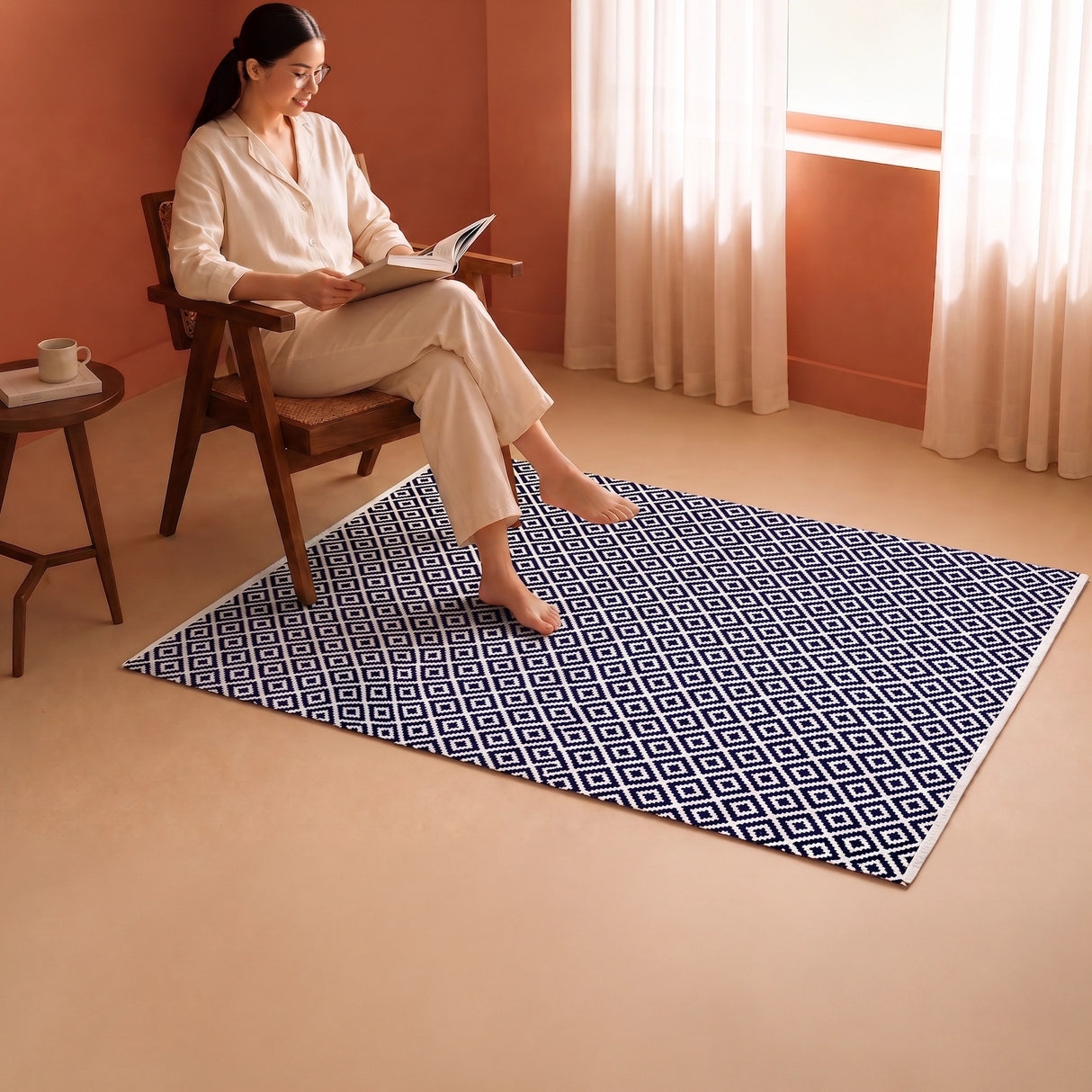 Tessitura Confetti - Diamond Cotton Rug (Blue & White)
