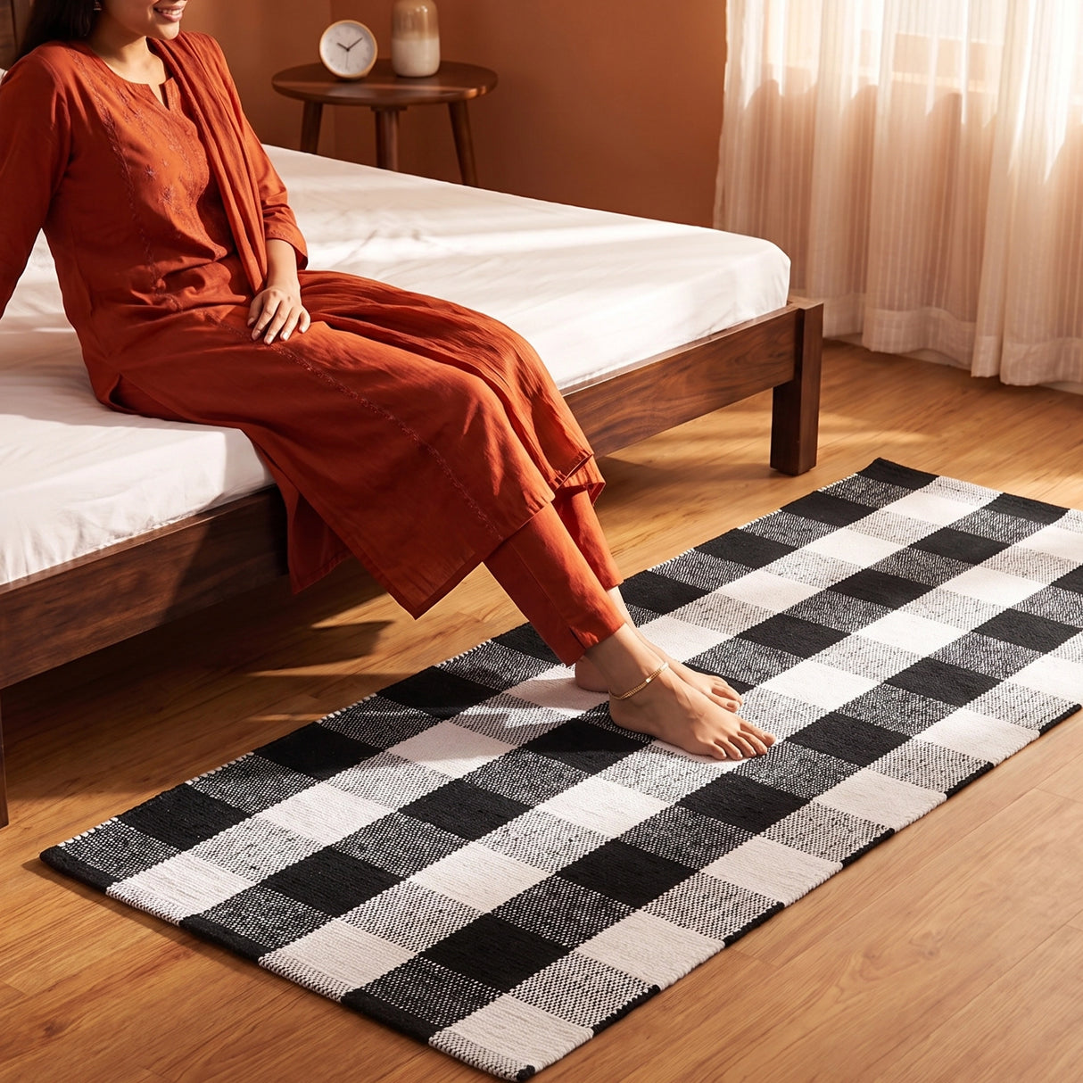 Breton Shadowplay - Plaid Cotton Rug (Black & White)