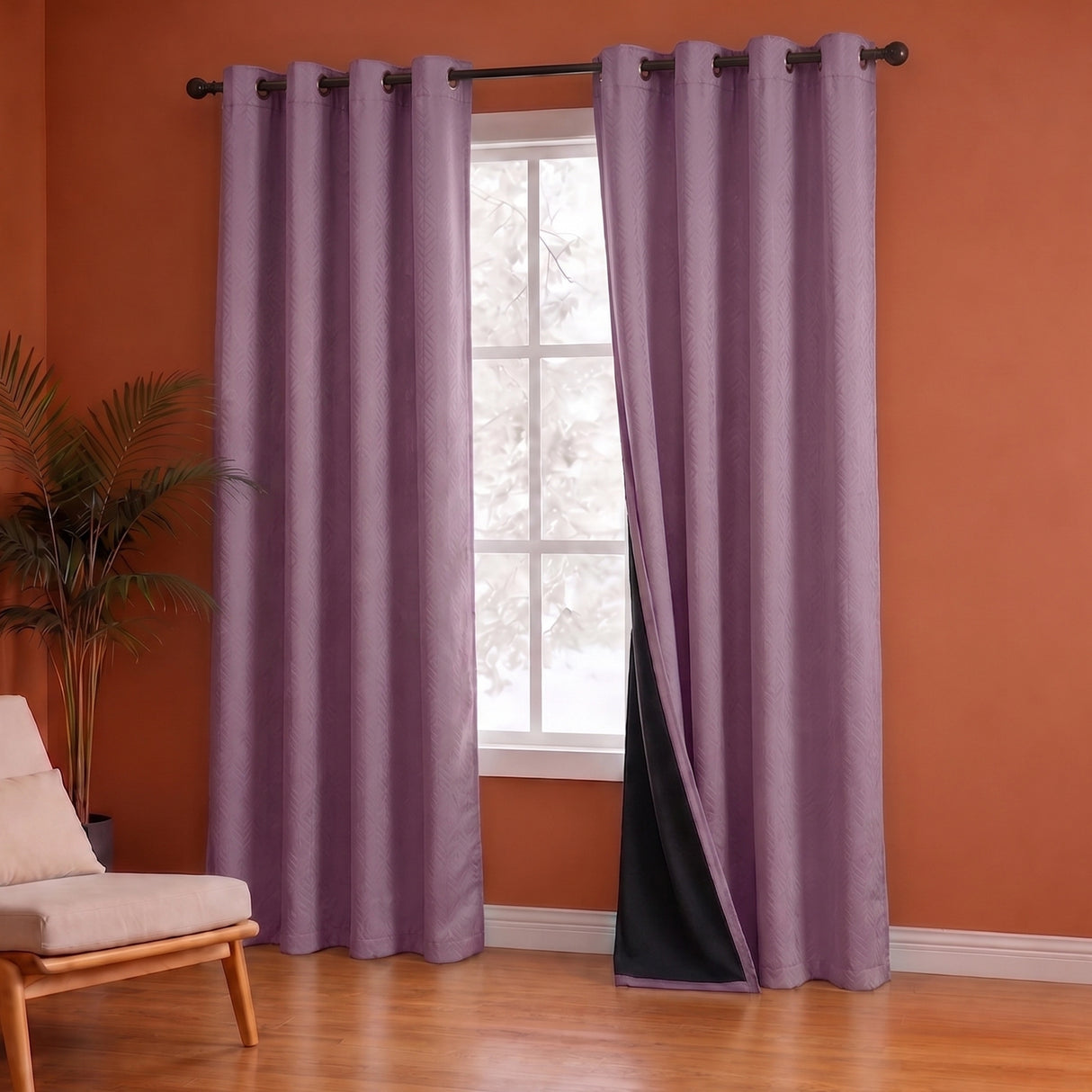 Fort Essential Embossed - Eyelet Black Backing Blackout Curtain (Lilac)