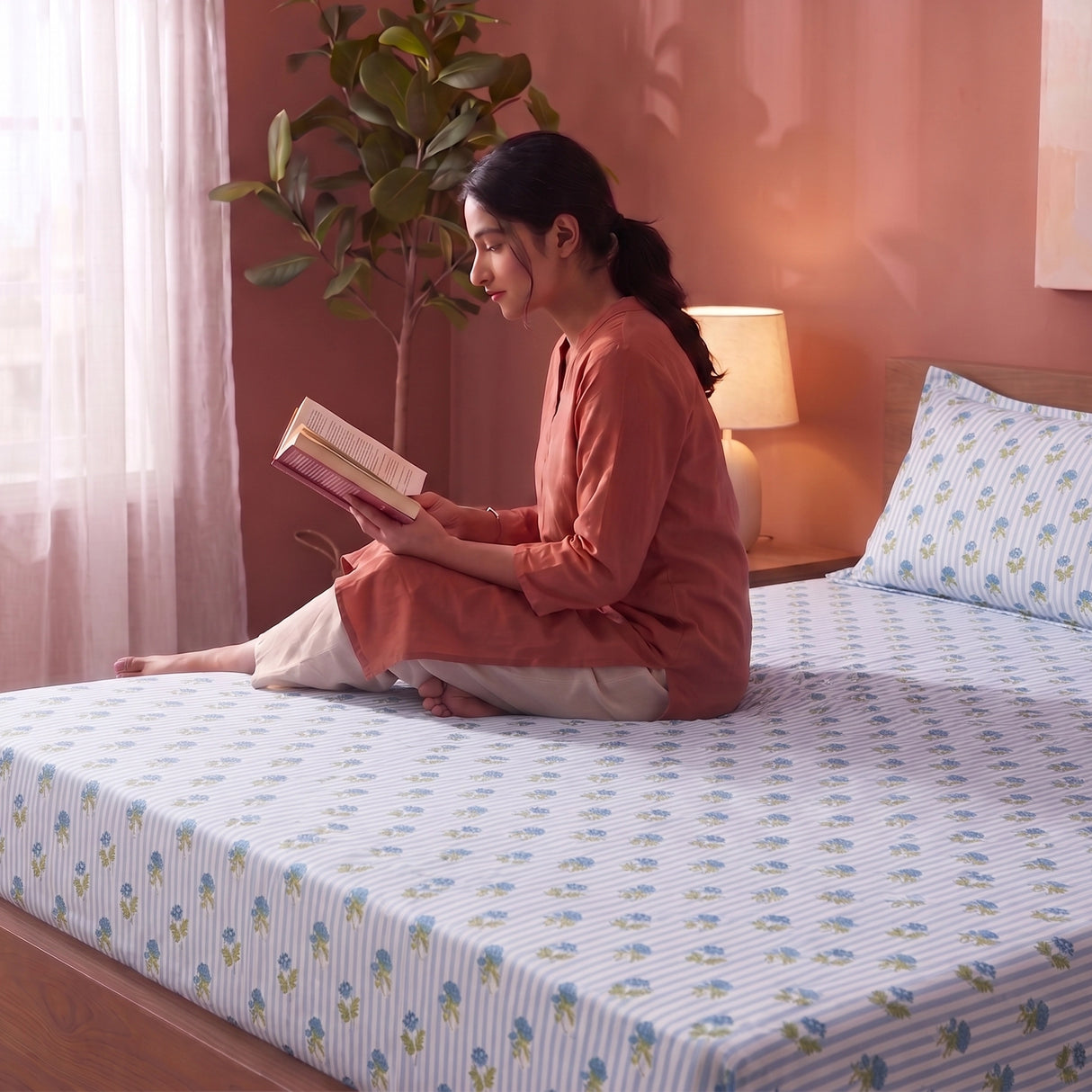 Soft Serenade - Floral Fitted Sheet (Blue)
