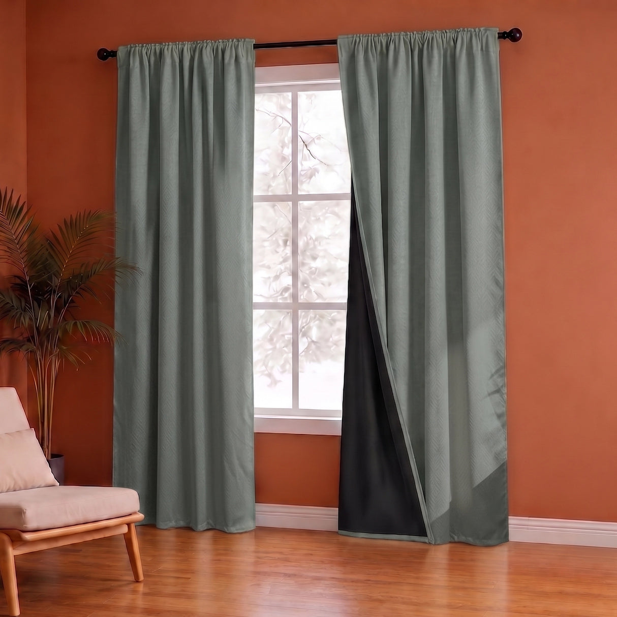 Fort Essential Embossed - Rod Pocket Black Backing Blackout Curtain (Grey)